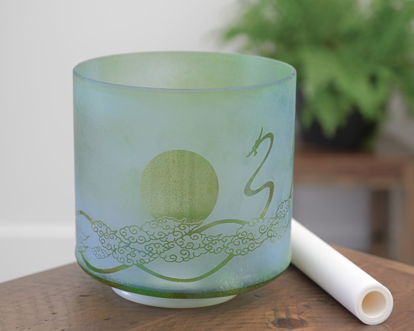 8" E-10 Malachite w/ Intricate etched Sun Moon Dragon
